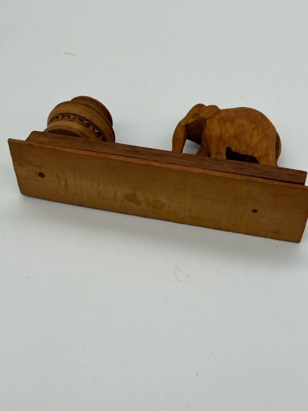 Vintage teak Hand-Carved Wooden Elephant Figurine on Base